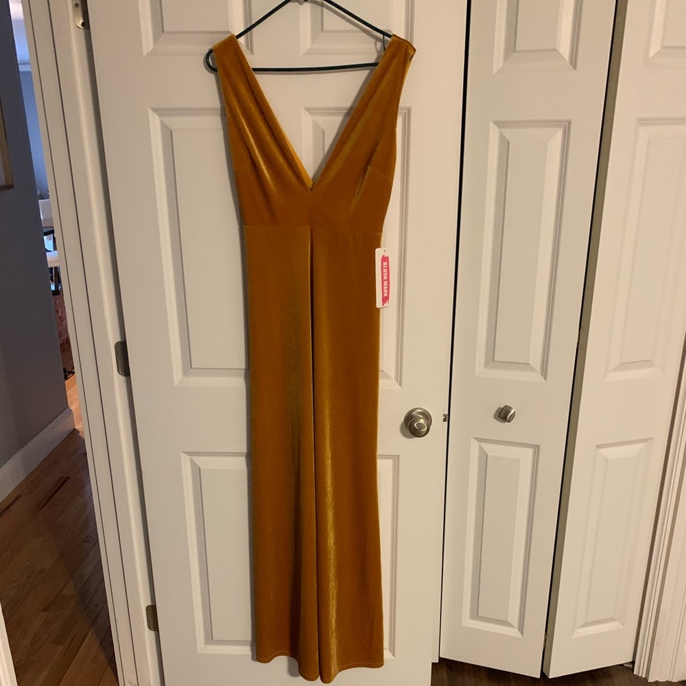 Deep V gold velvet maxi dress